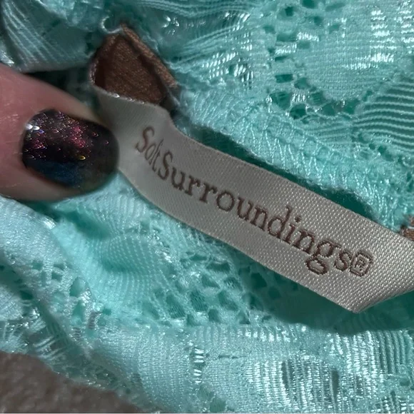 Sol Surroundings Lace Nightgown teal Green Sleeveless Maxi Slip Dress M - Picture 8 of 9